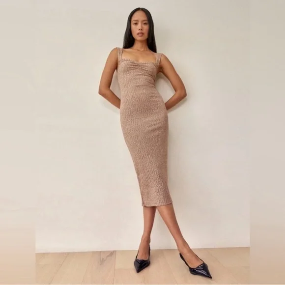 Reformation Jeans Brynn Knit Dress in Pecan Size XL - Picture 2 of 5